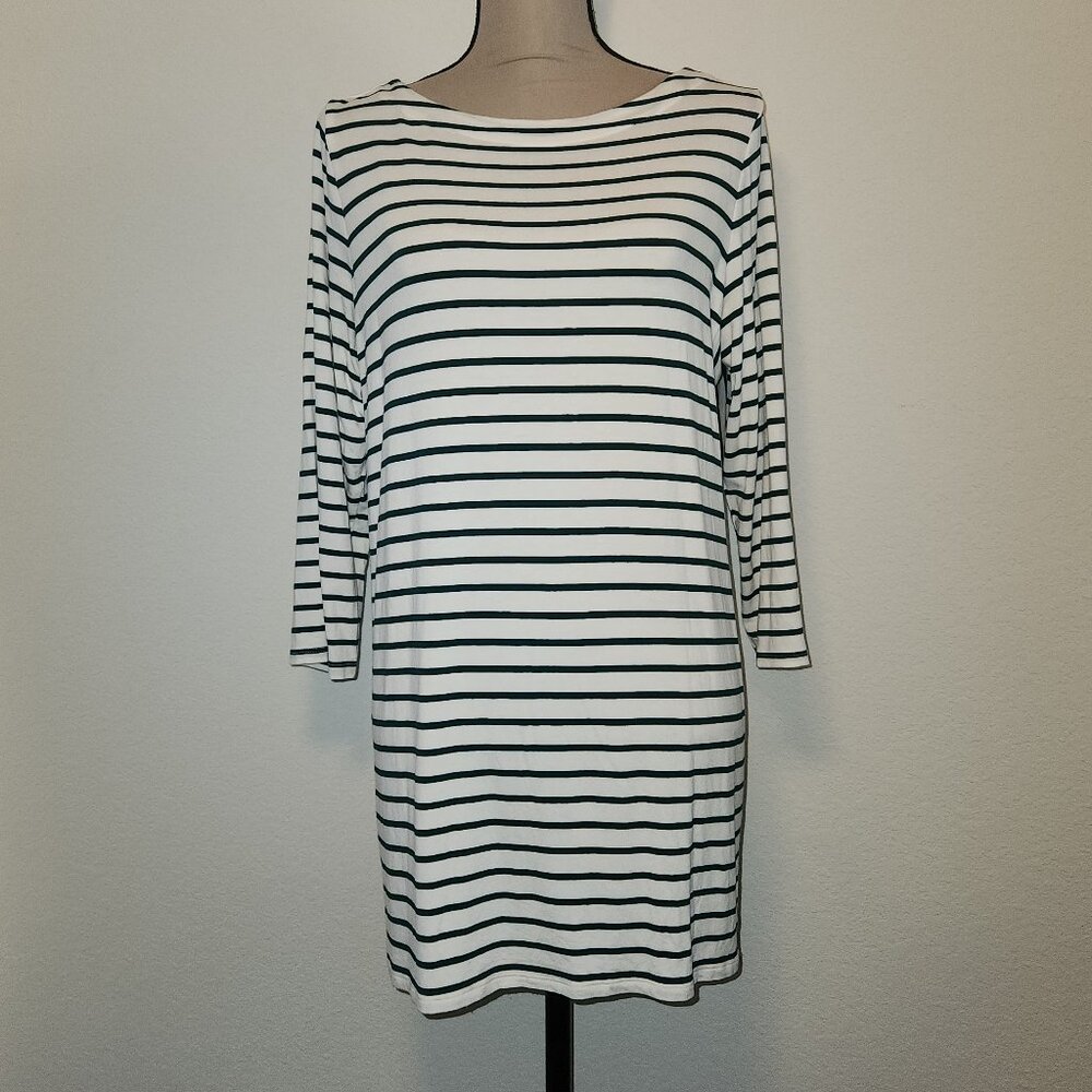 J.Jill Wearever Collection Green White Striped Tunic Top Women Medium 3/4 Sleeve